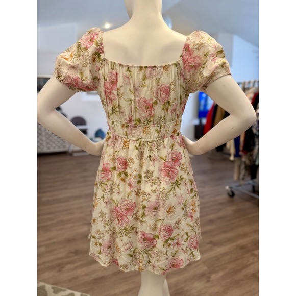 Blu Pepper Smocked Mini Dress L/8/10 Puff Sleeve Square Neck Fit & Flare Cottage - Picture 5 of 11